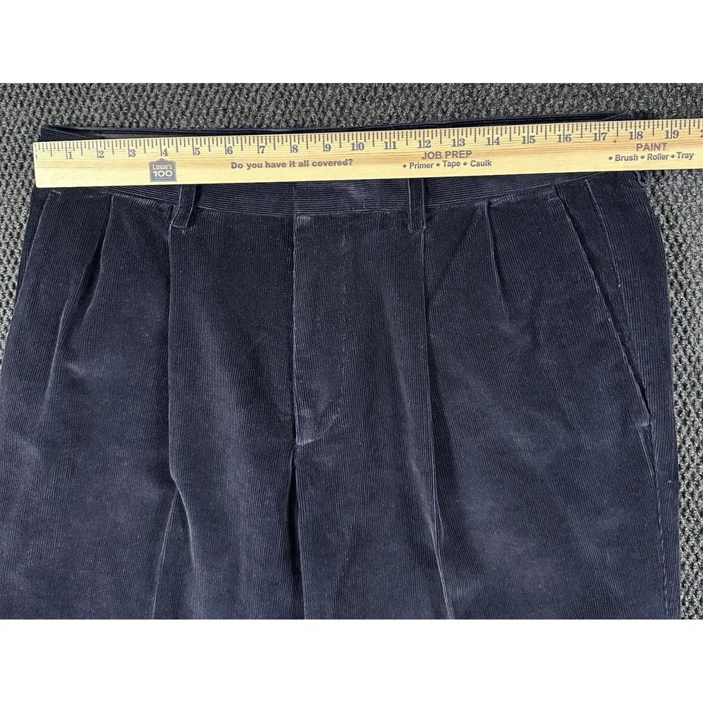 Y2K Dockers Corduroy Pants Men's 36x29 Navy Relaxed Fit Pleated Wide Wale Cuffed